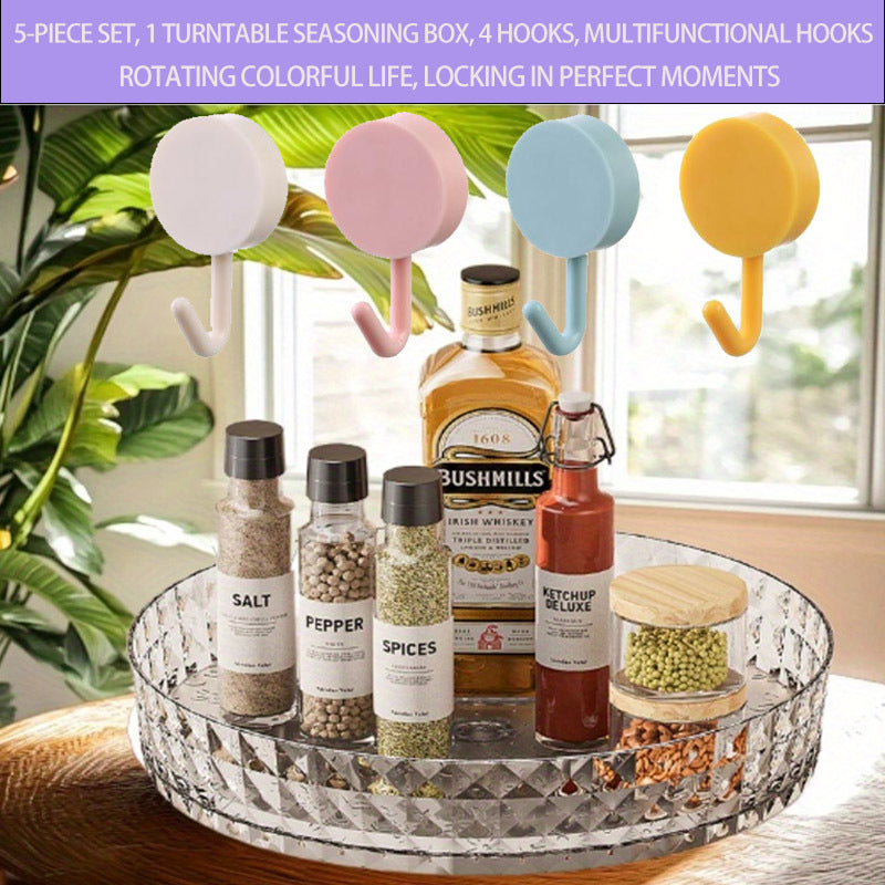 Rotating Spice and Snack Box with Storage Rack, Compact Countertop Organizer