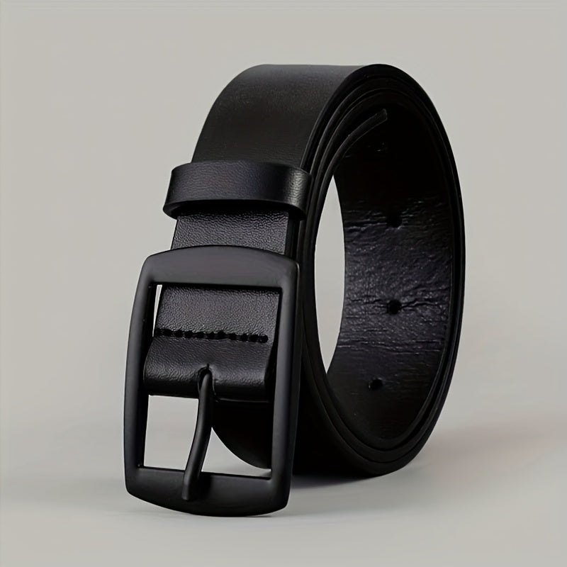 Men's Black PU Leather Belt with Smooth Alloy Buckle for Casual Daily Wear