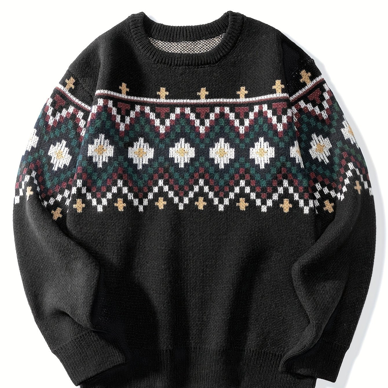 Men's Plus Size Nordic Pattern Knit Pullover for Casual Fall Winter Wear