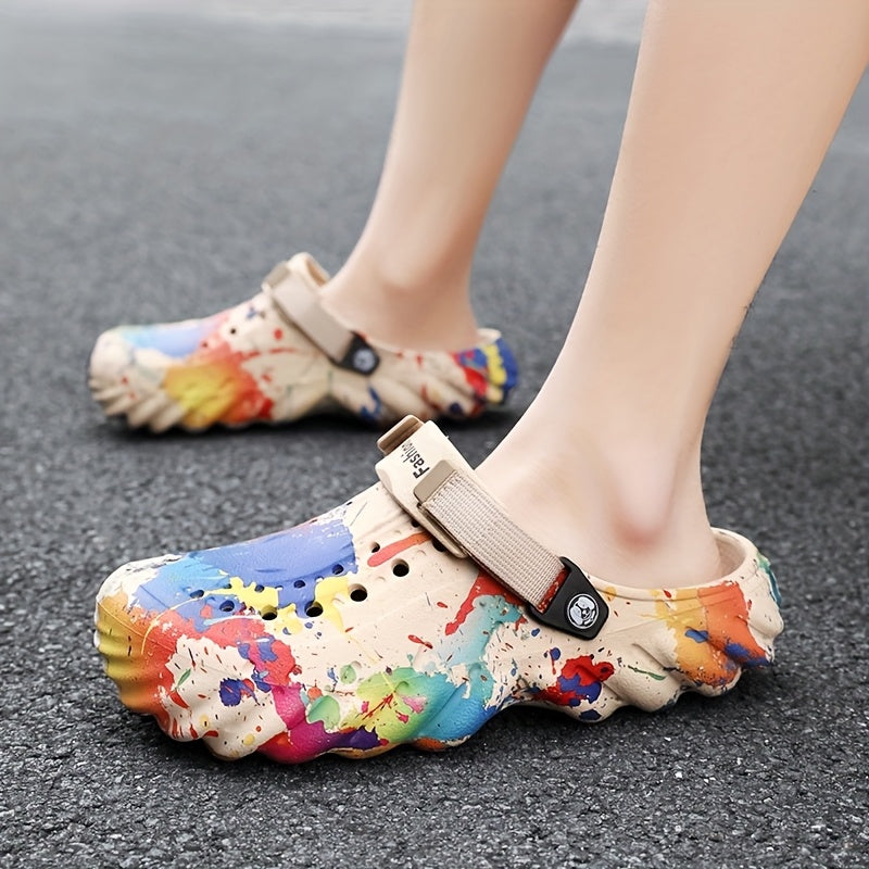 Men Women's Large-Sized Trendy Graffiti Clogs Breathable Non-Slip Outdoor