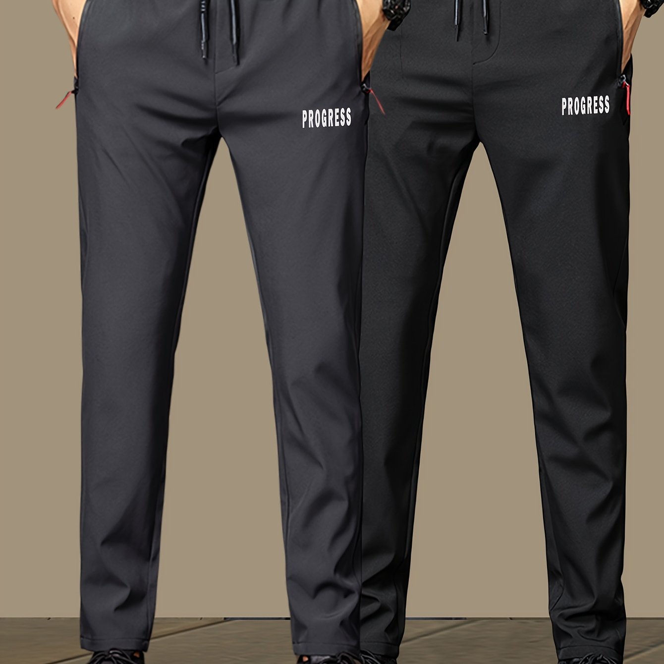 Men's Lightweight Joggers Quick-Dry Polyester with Zipper Pockets Drawstring Waist Casual Sports Pants