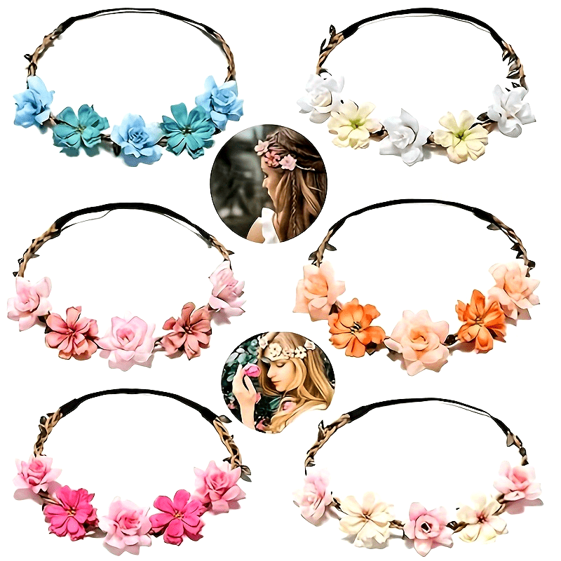 Set of 6 Bohemian Floral Crown Headbands for Women Girls Assorted Colors Bridal Wedding Hair Wreaths