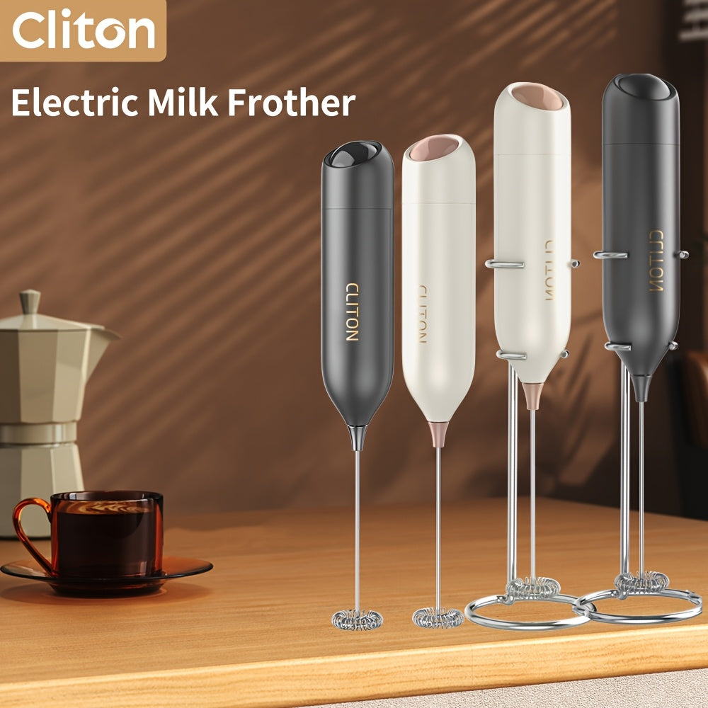 Electric Milk Frother Handheld Stainless Steel Stand Battery Powered For Coffee Latte