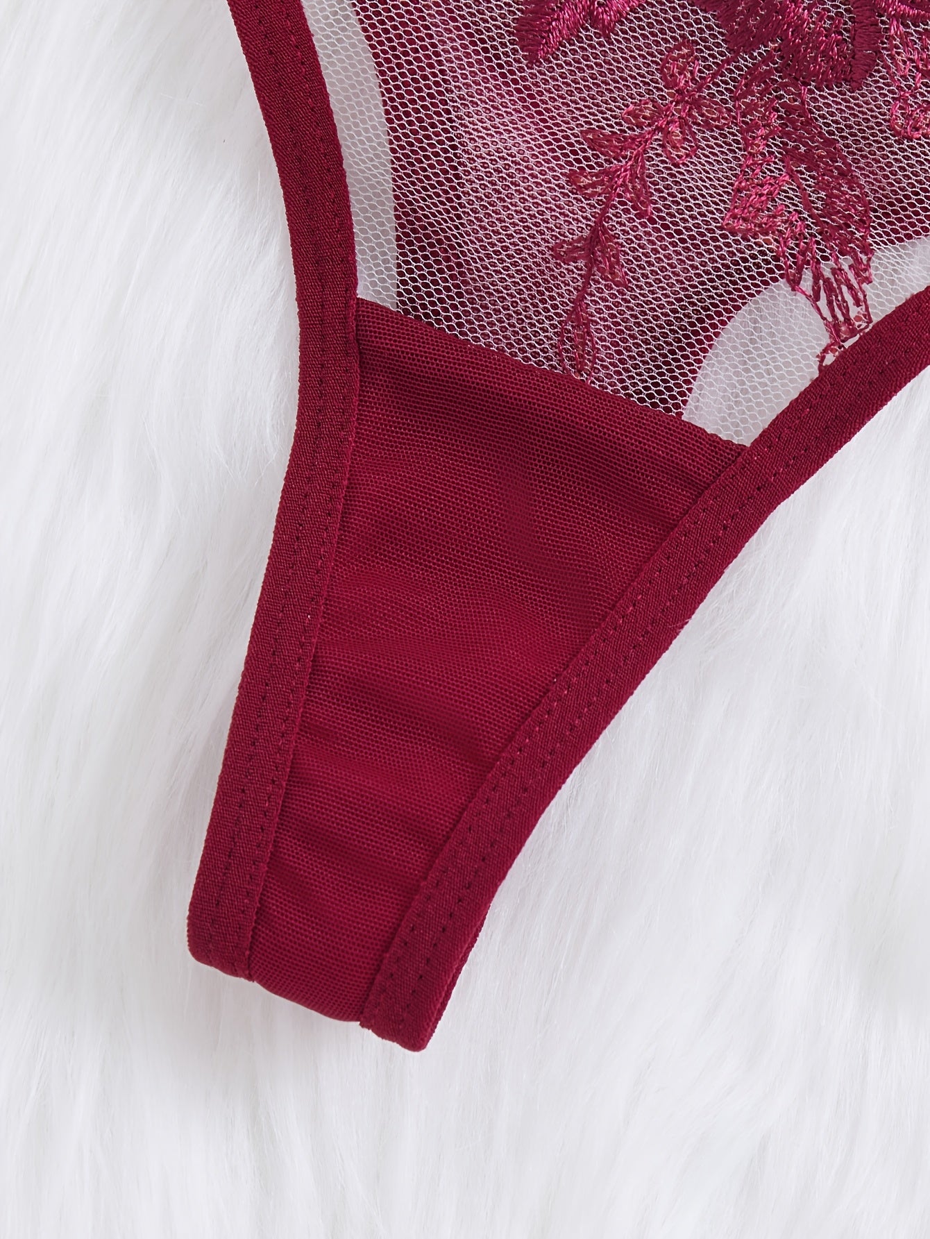 Women's Floral Embroidered Two-Piece Lingerie Set with Semi-Transparent Fabric