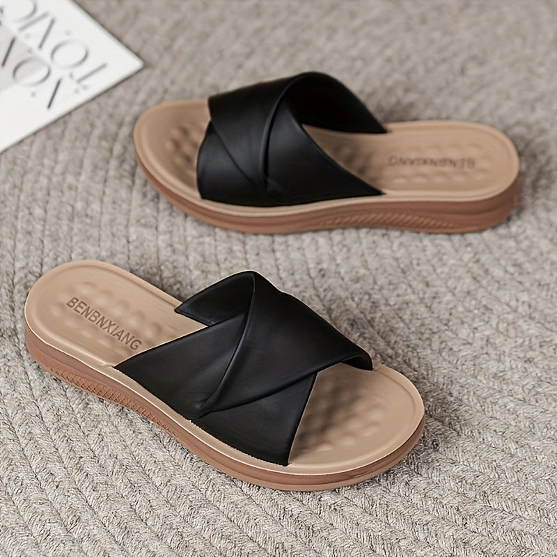 Women's Open Toe Slip-On Flat Sandals with Ankle Strap Lightweight Summer Shoes