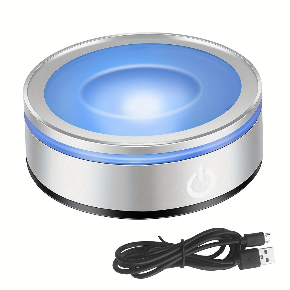 Round Plastic LED Display Stand for 3D Crystal Glass Acrylic Touch-Sensitive Color-Changing USB Rechargeable 7.9x7.9x2.69cm