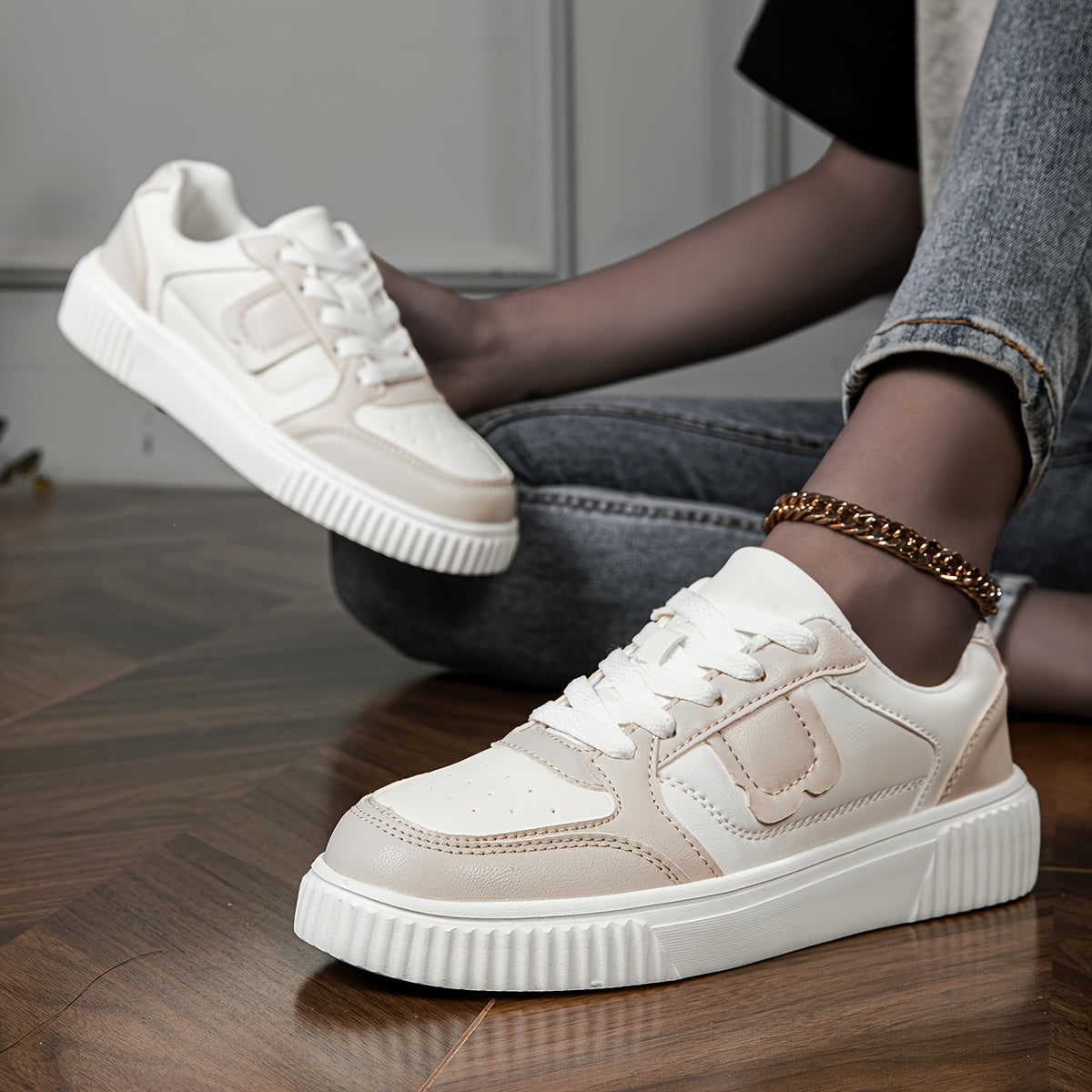Women's Casual Sneakers White Light Pink Synthetic Low-Top Breathable Comfortable