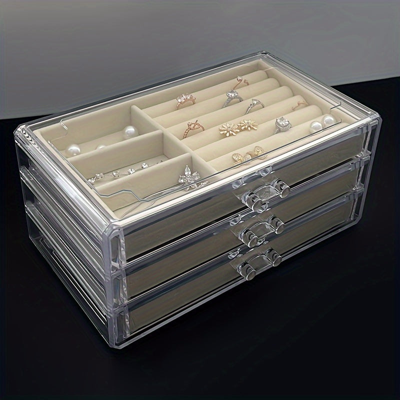 Jewelry Organizer Storage Box with Dustproof and Anti-Oxidation Clear Drawer for Rings Earrings Necklaces
