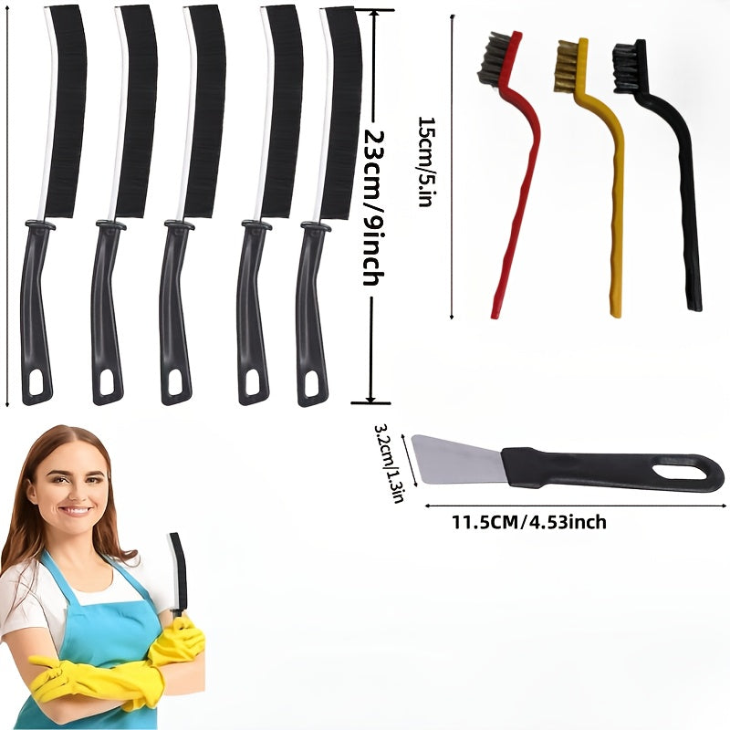 Set of 8 Multi-Purpose Gap Cleaning Brushes Hard Bristles for Grout, Kitchen, Bathroom