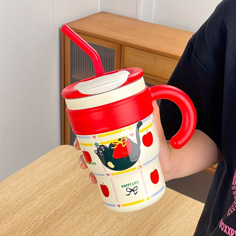 Stainless Steel Travel Mug for Hot Cold Drinks with Handle and Straw