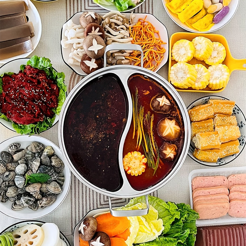 Нержавеющая сталь двойной секционной горячей кастрюли для индукционных плит, китайский стиль с разделителем, дизайн для совместного использования двух вкусов