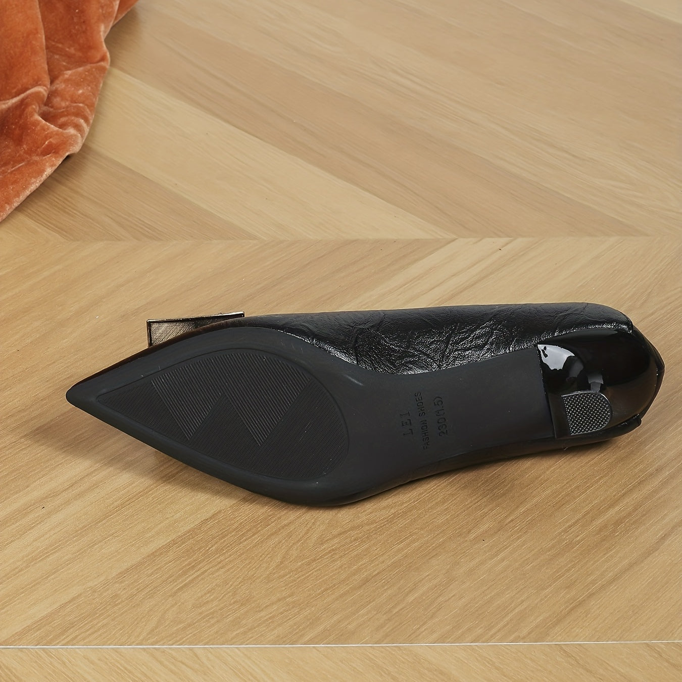 Women's Black and Apricot Faux Leather Pointed Toe High Heels with Tassel Accent