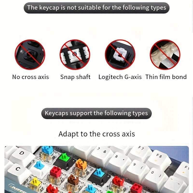 Rang-barang plastik kalitcha o‘rniga qo‘yiladigan, mexanik va o‘yin klaviaturalariga mos keladigan, Rasmga o‘xshash kalitlar bilan mos keladigan