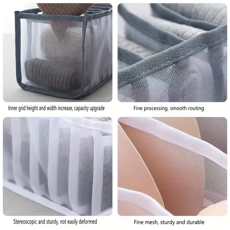Yig'iladigan Ichki kiyim va Paypoq Tashuvchisi - 11 Bo'limli 5 Dona To'plami, Shkafda Saqlash uchun Tortma Bo'luvchisi, Nylon Materialdan, Ranglar: Kulrang, Qora, Oq
