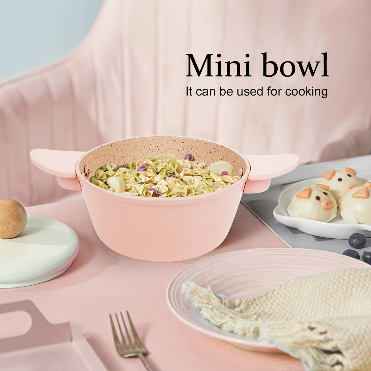 Set of 6 Pink Non-Stick Cookware Pots Pans Wok Kitchen Essential