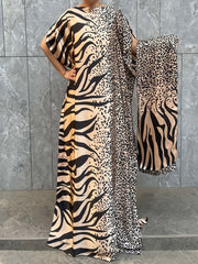 Plus o'lchamli maxi kaftan kiyi bilan leopard bosma yozgi plyaj kiyimlari