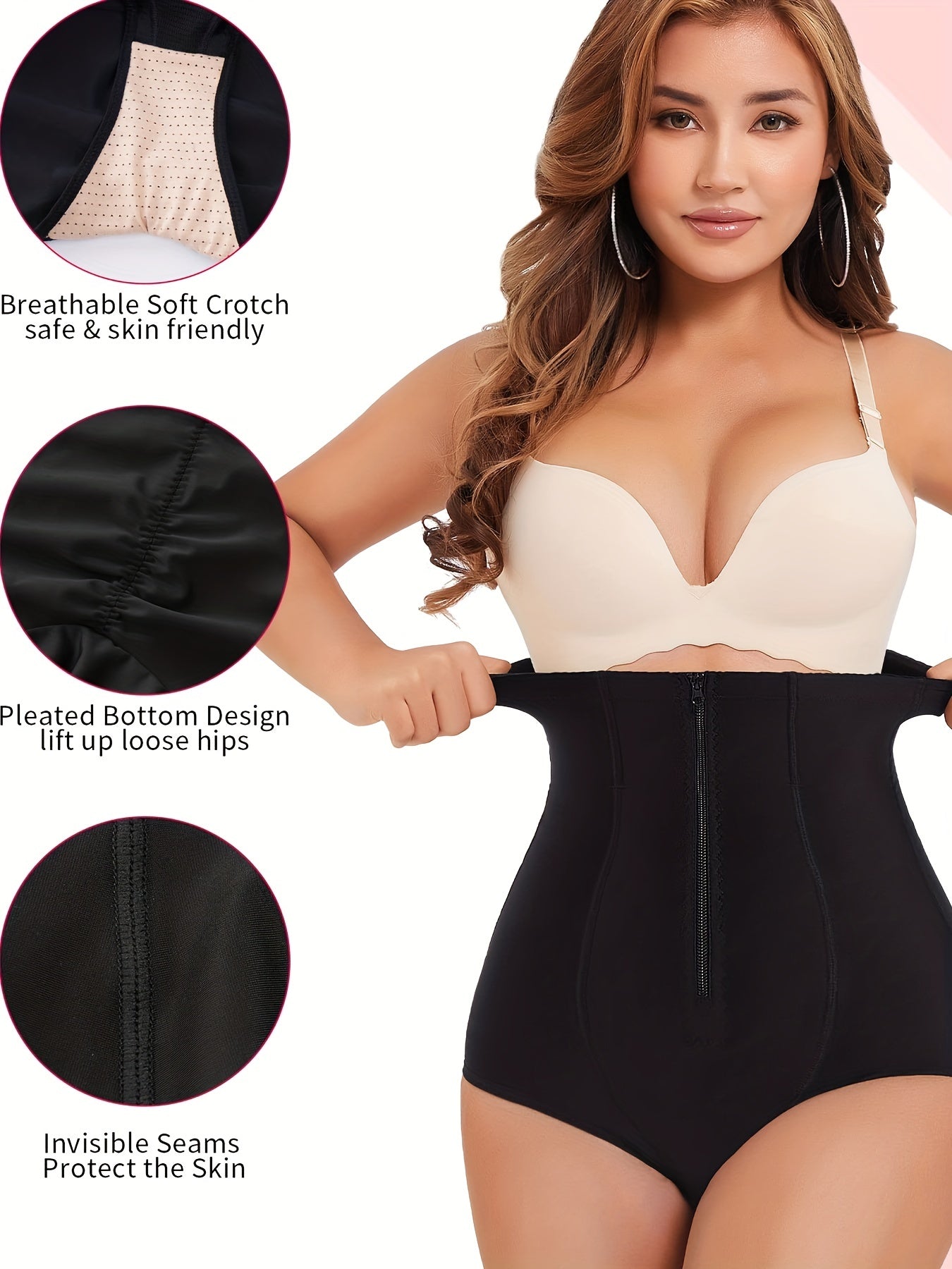 Women’s Zipper Butt Lifting Control Panties High Waist Shapewear Slimming Lingerie