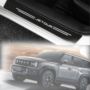 5Pcs Carbon Fiber Textured Door Sill Protectors Scratch-Resistant Black