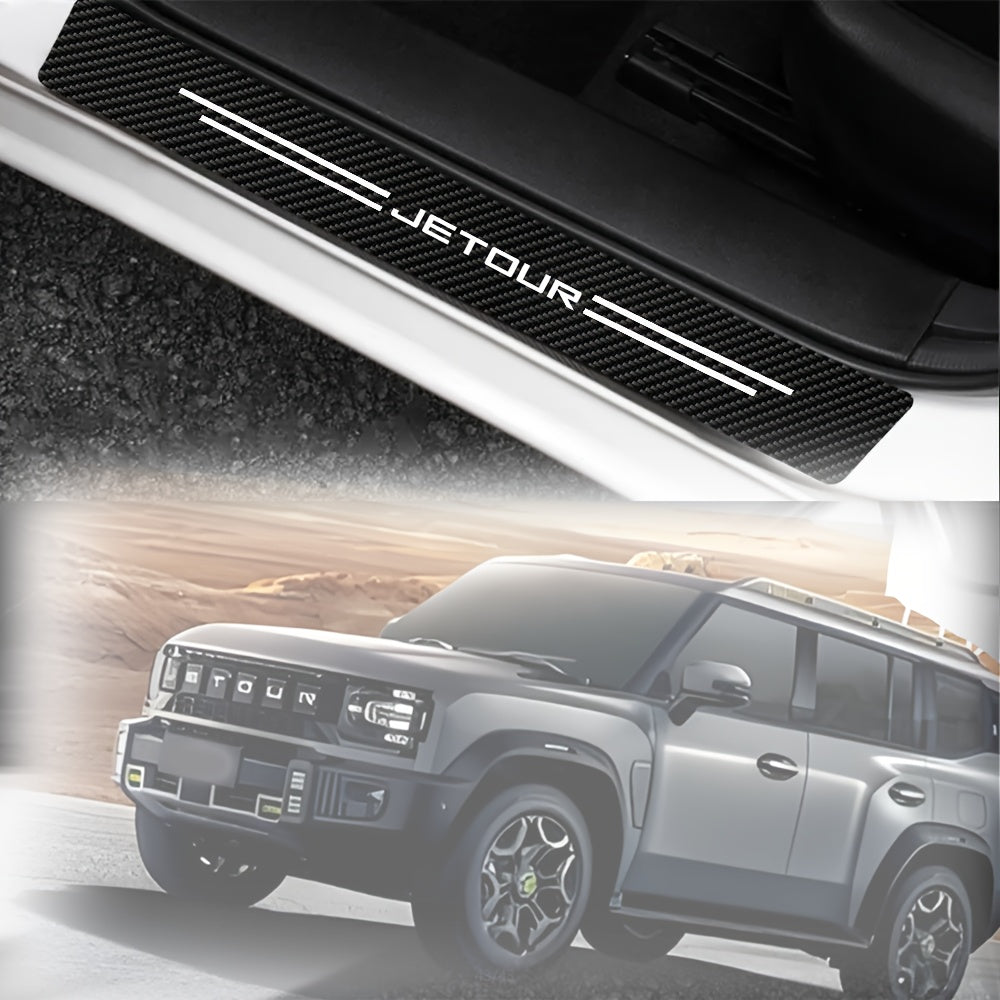 5Pcs Carbon Fiber Textured Door Sill Protectors Scratch-Resistant Black