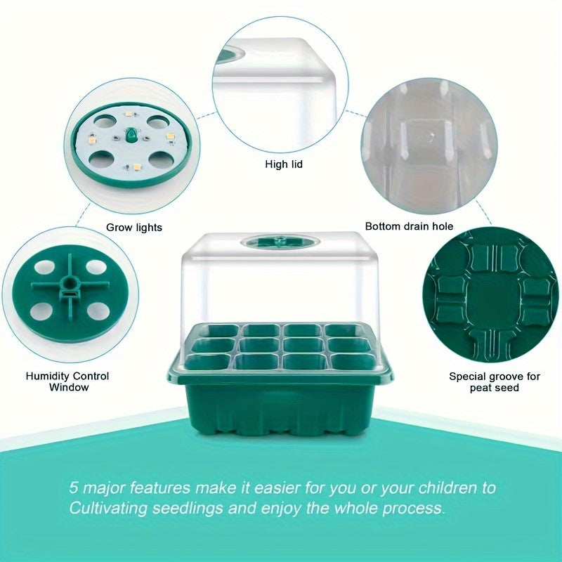 Seedling Starter Tray 5-Pack with Grow Light Humidity Dome for Greenhouse Wheatgrass