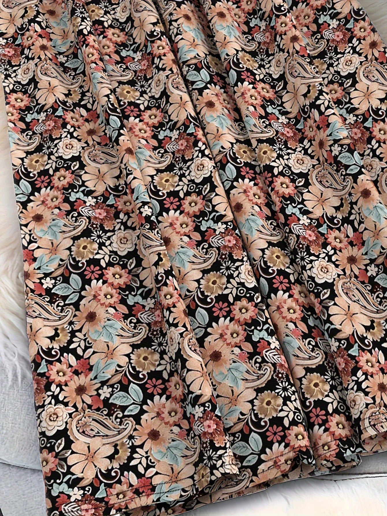 Women's Flared Floral Print Skirt Lightweight Beige Casual Summer Fall