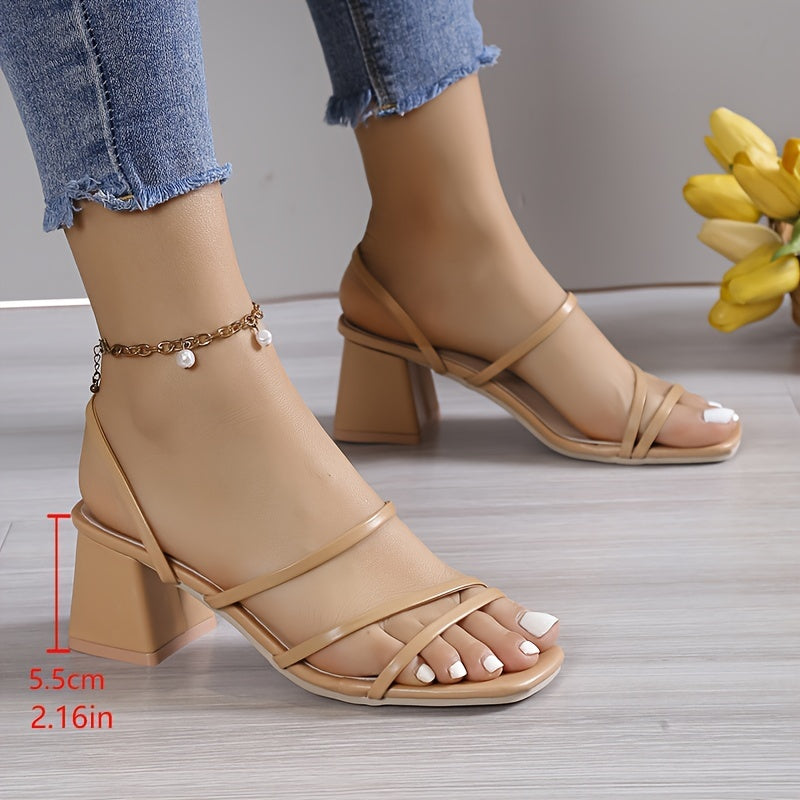 Women's High Heel Sandals Open Toe Block Heel Rubber Sole All-Season Beige Black White