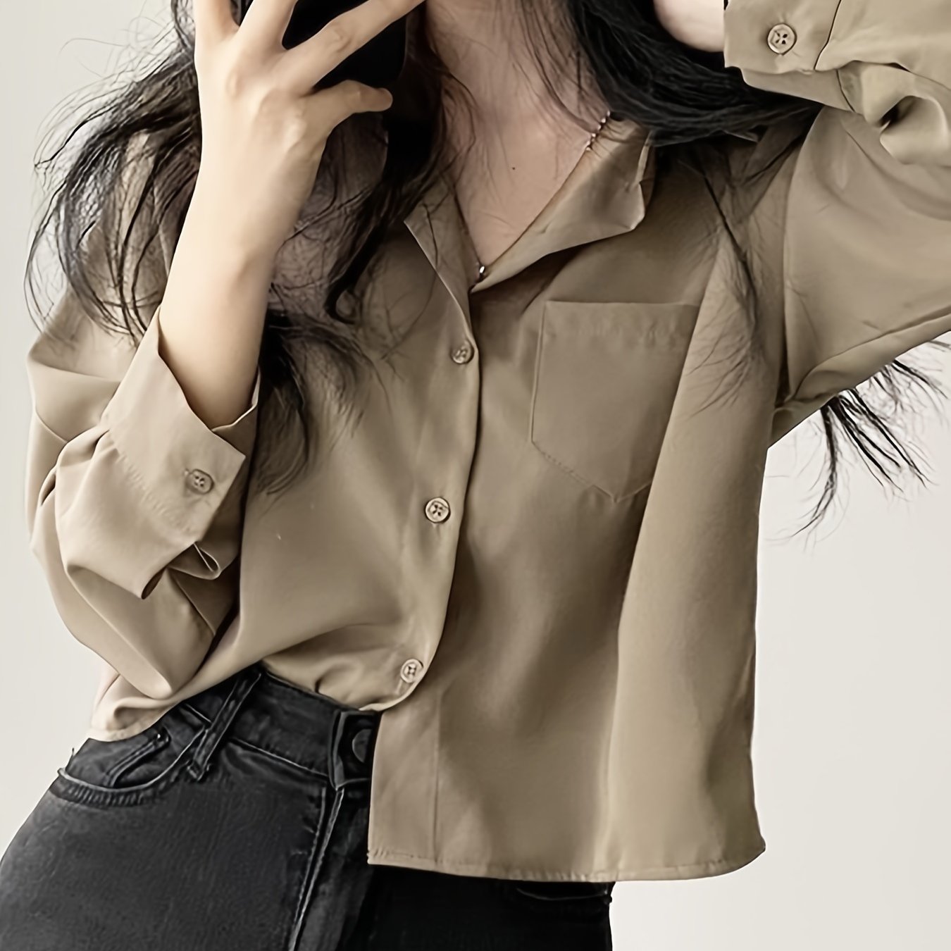 Women's Long Sleeve Shirt with Pocket Polyester Spring Fall Loose Fit