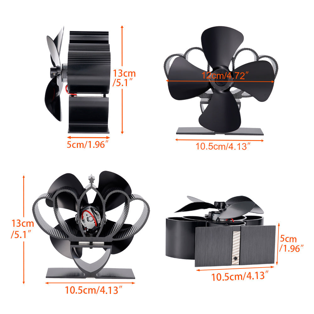 Mini Stove Fan 4-Blade Metal Heat-Powered Log Burner Exhaust Fan