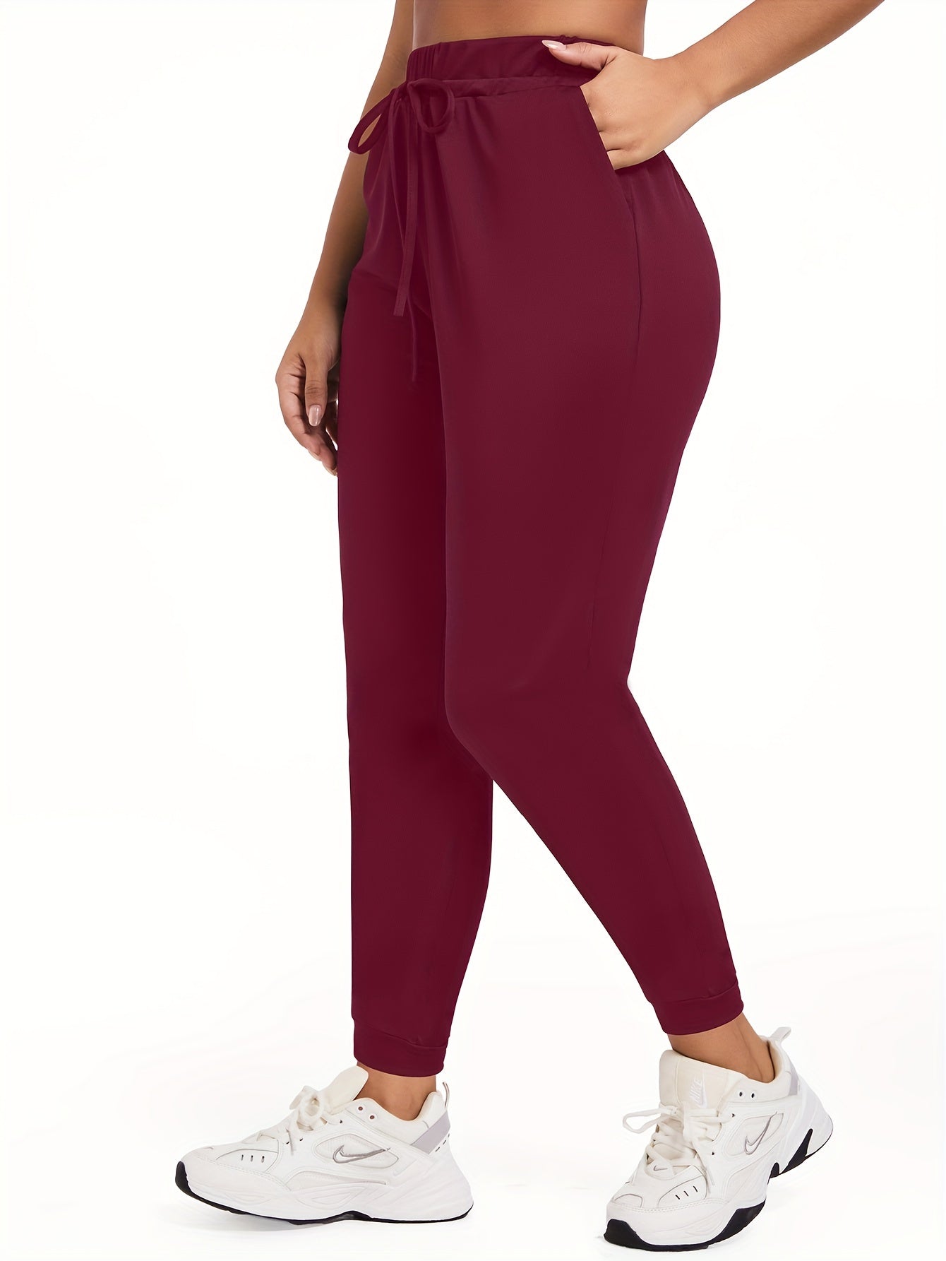 Pantalones de yoga para mujer de talla grande, joggers con cordón, color sólido, leggings deportivos