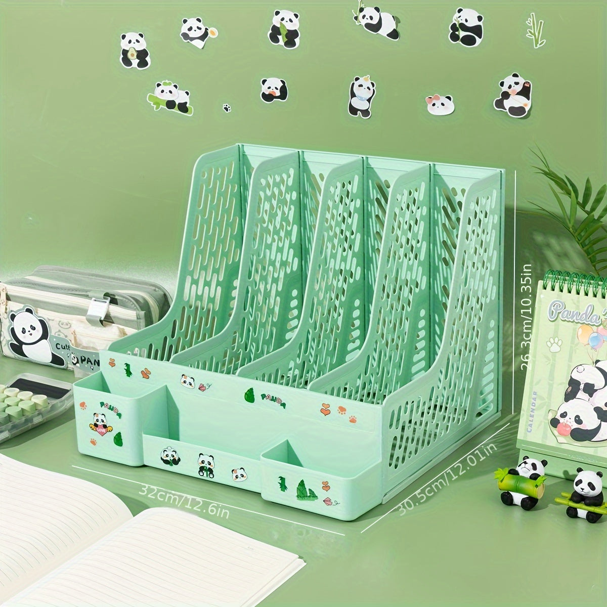 Desktop File Organizer with Panda Theme 4 Slots Detachable Tiered Shelves PP Material Office Storage