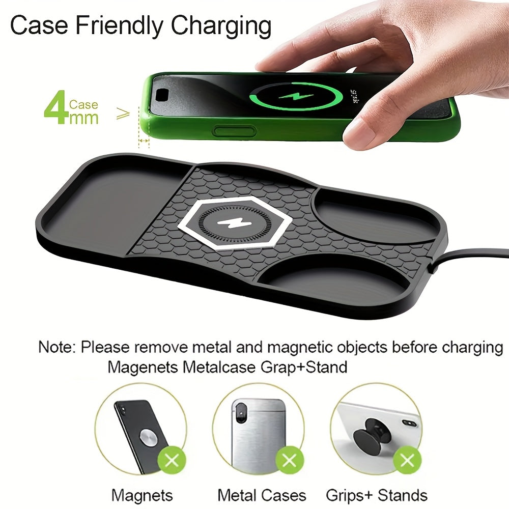 Almohadilla de cargador inalámbrico para coche con carga rápida compatible con Qi para dispositivos iPhone y Samsung