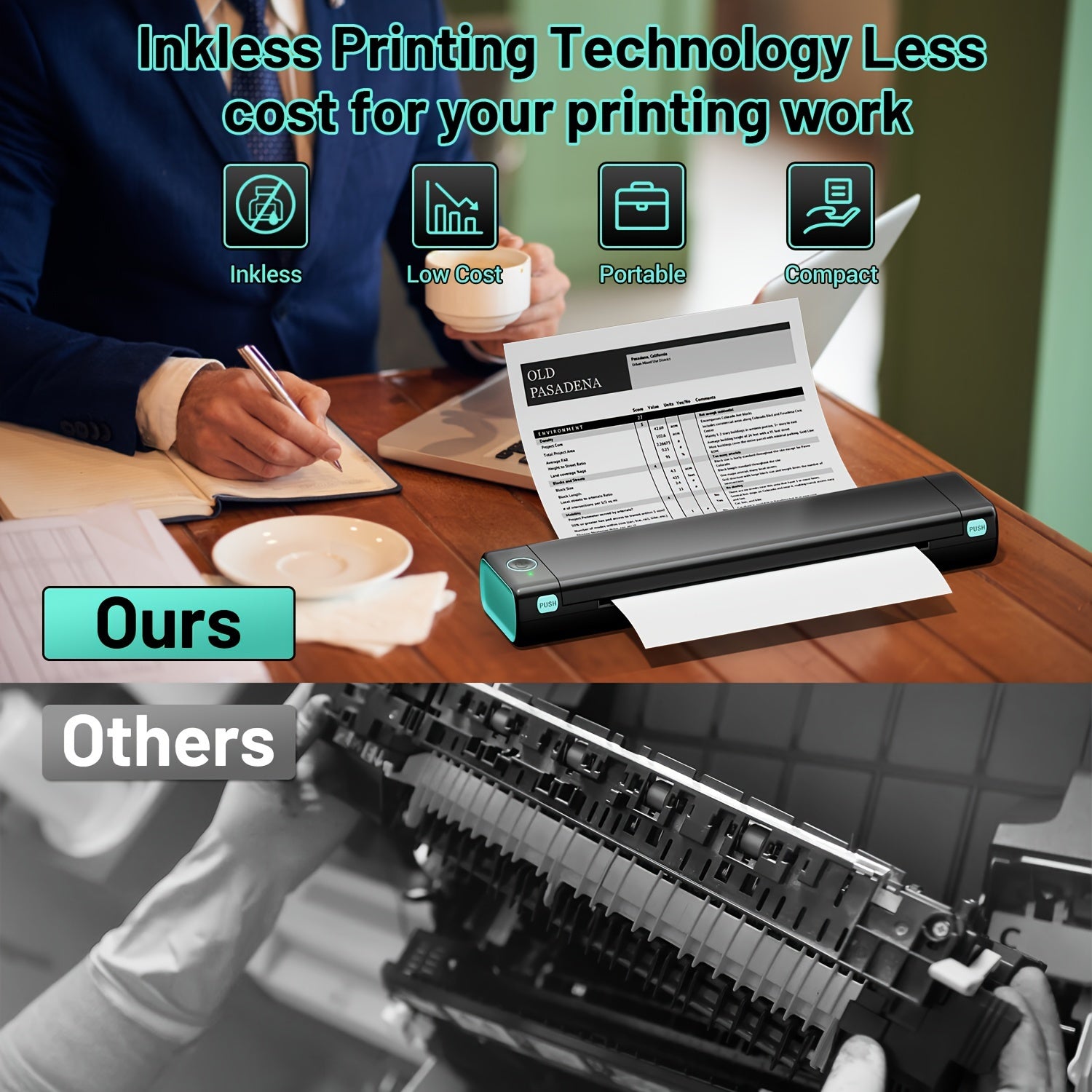 Portable Wireless Thermal Printer for Android iOS and Laptop US Letter Size