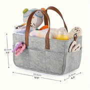 Grey Patchwork Felt Diaper Caddy with Handles, Portable and Sustainable Storage