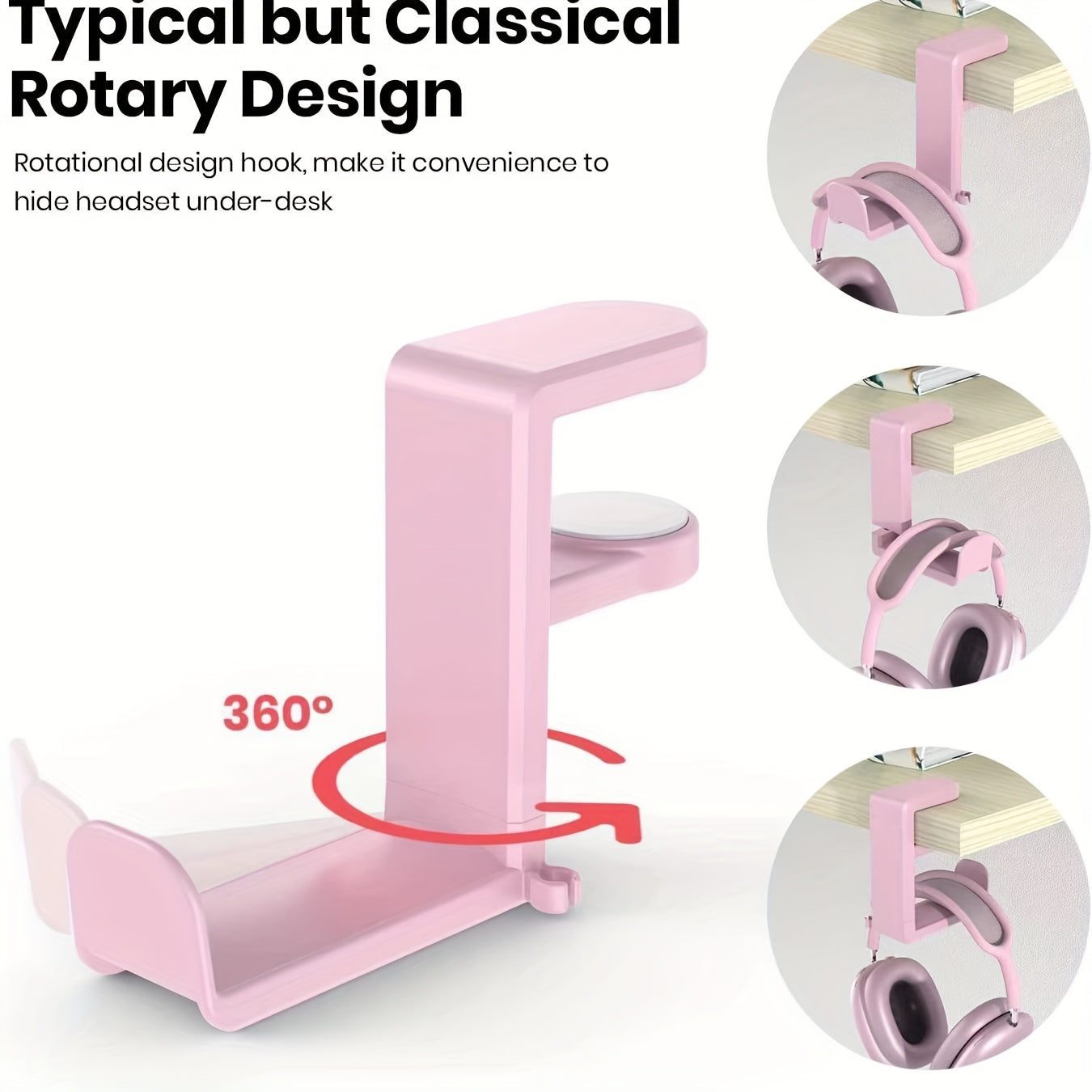 Soporte para auriculares bajo escritorio con brazo giratorio ajustable y organizador de cables