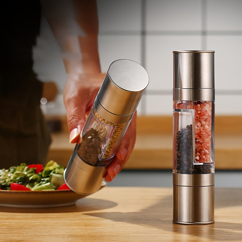 Dual-Head Manual Pepper Grinder Stainless Steel Plastic Transparent Kitchen Tool