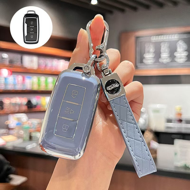 Car Key Fob Cover TPU Scratch-Resistant Black with Keychain for Vehicles