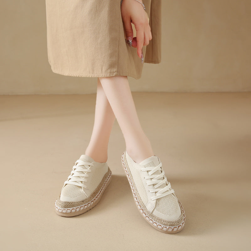 Women's Canvas Sneakers Beige Round Toe Lace-Up All-Season Comfort