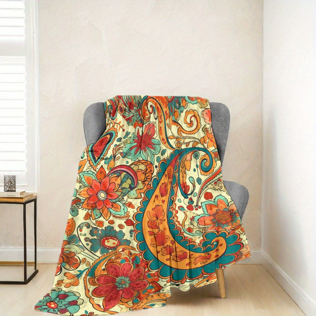 Manta de felpa de franela con diseño de cachemira bohemia y cuadros para decoración del hogar