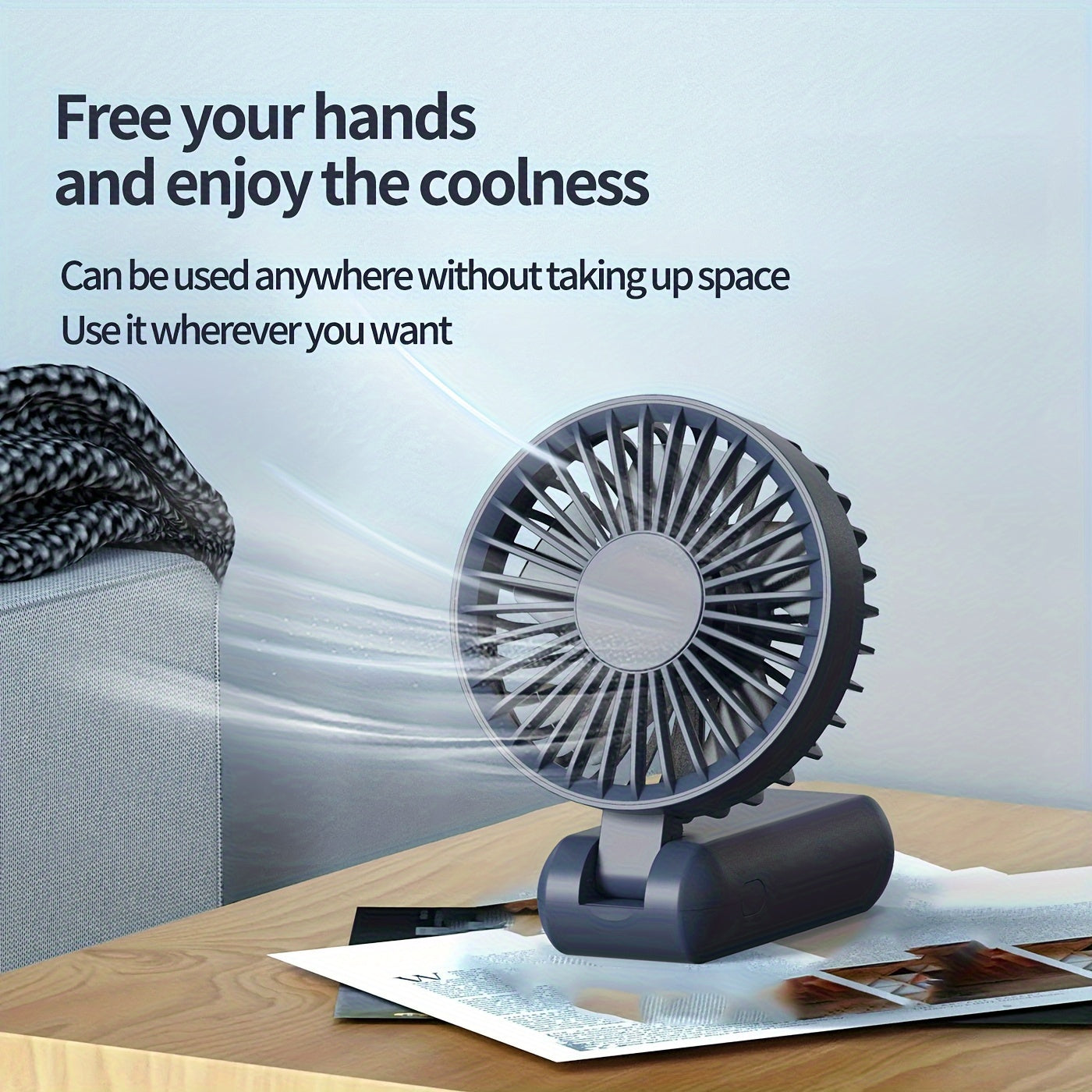 Raqamli displeyli portativ mini ventilyator, USB bilan qayta zaryadlanadigan, bukiladigan tutqich