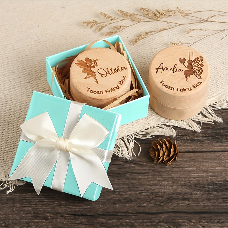 Personalized Wooden Tooth Fairy Box with Gift Box Baby Tooth Keepsake for Infants