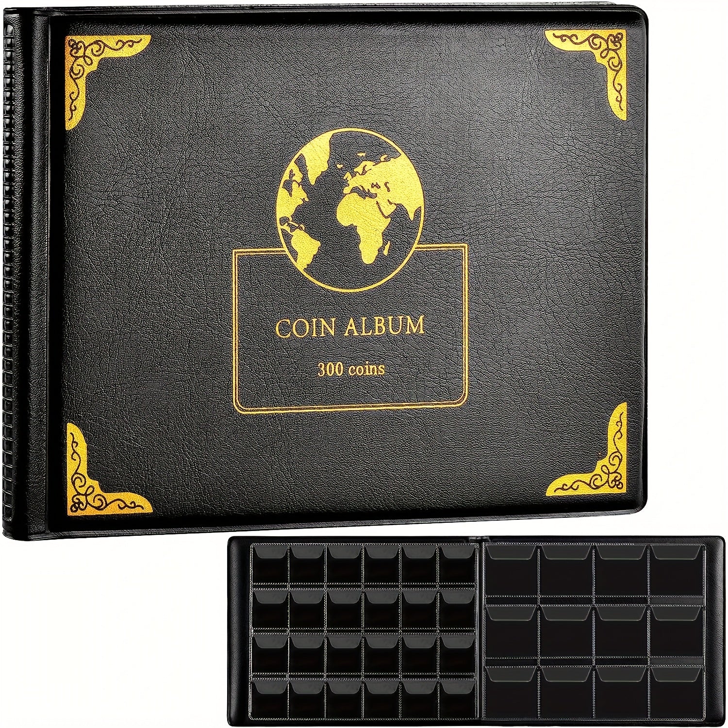 Black Coin Collection Organizer Book with 300 Pockets for 20-38mm Coins