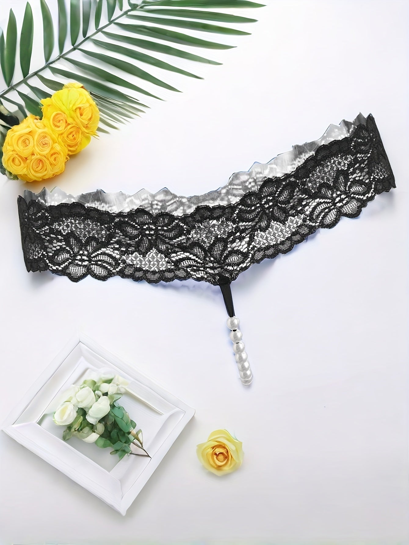 Women's Elastic Lace Beaded Thong Panties Underwear