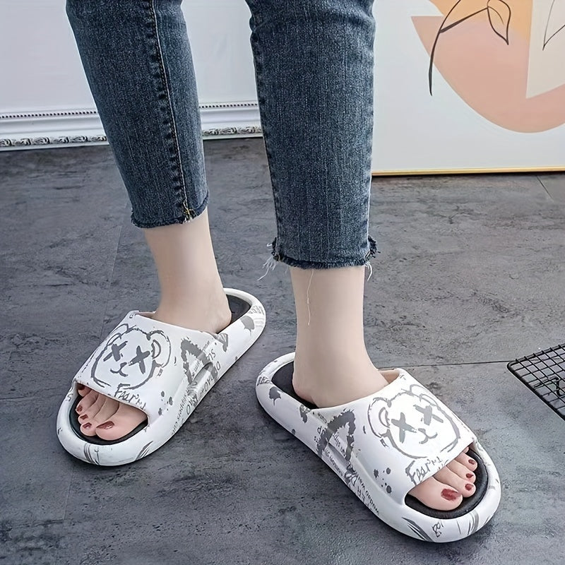 Kids Cartoon Bear Slippers PVC Non-Slip Indoor Outdoor Summer Casual White Gray