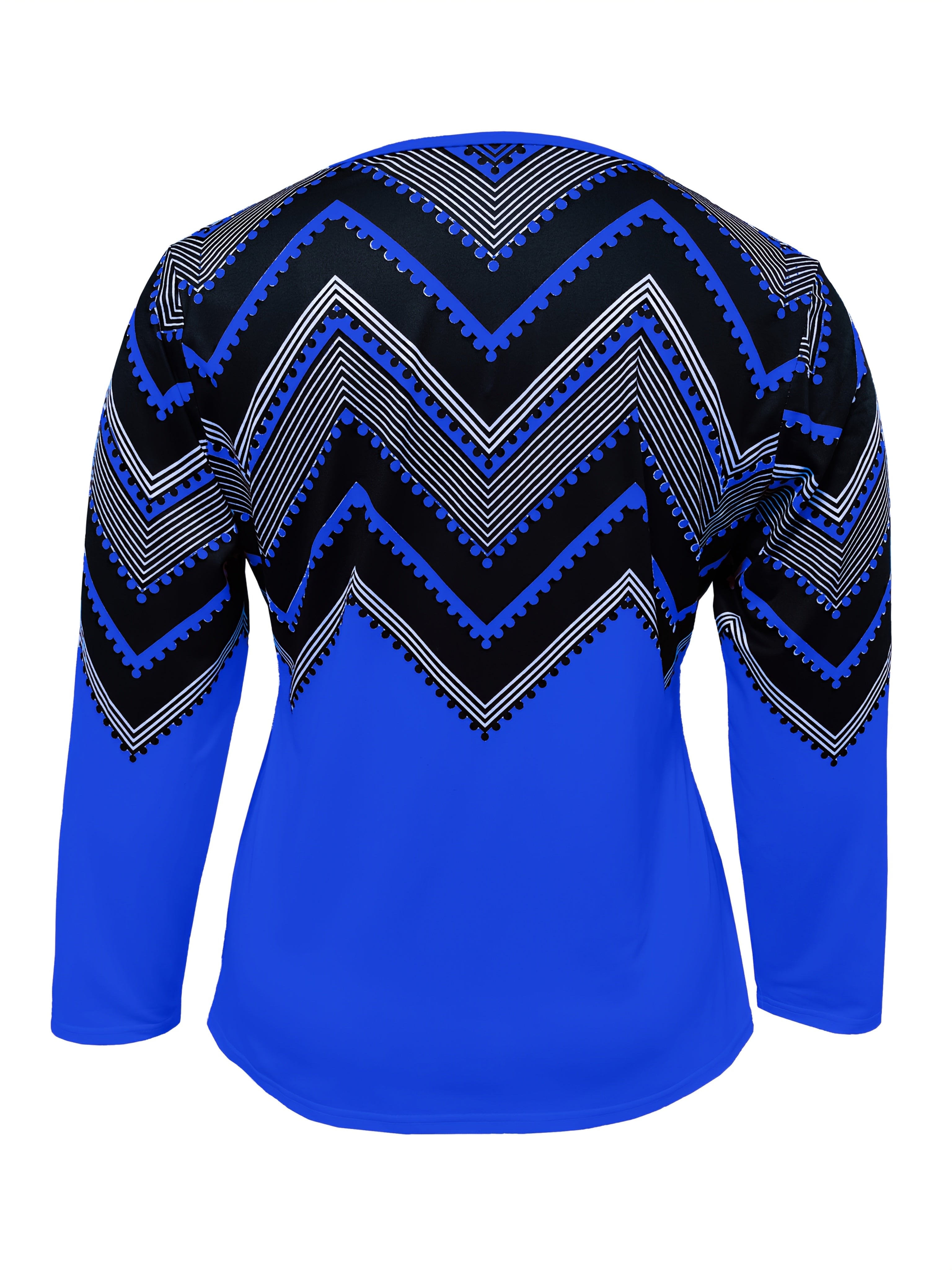 Women's Plus Size Wavy Print Notch Neck Long Sleeve T-Shirt