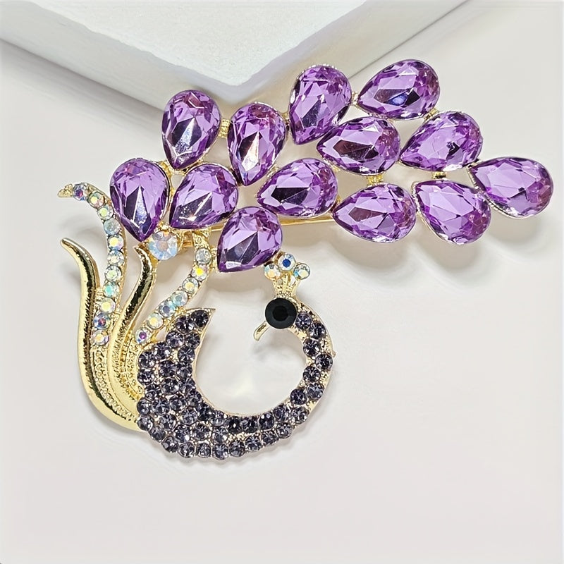 Purple Peacock Brooch with Rhinestones for Women's Accessories
