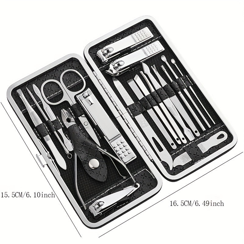 19-Piece Stainless Steel Personal Care Set with Manicure Clippers and Travel Case