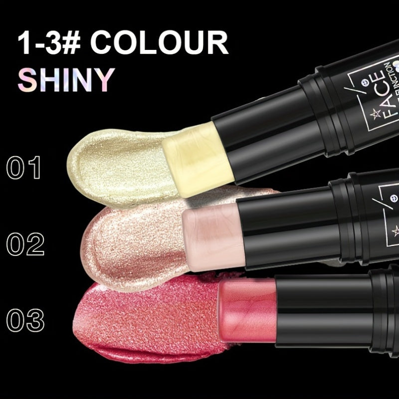 Women Waterproof 3-In-1 Color Makeup Stick Blush Eye Shadow Pink Brown