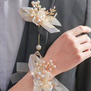 Conjunto de corsage y pulsera de aleación boho con perlas falsas para bodas y celebraciones