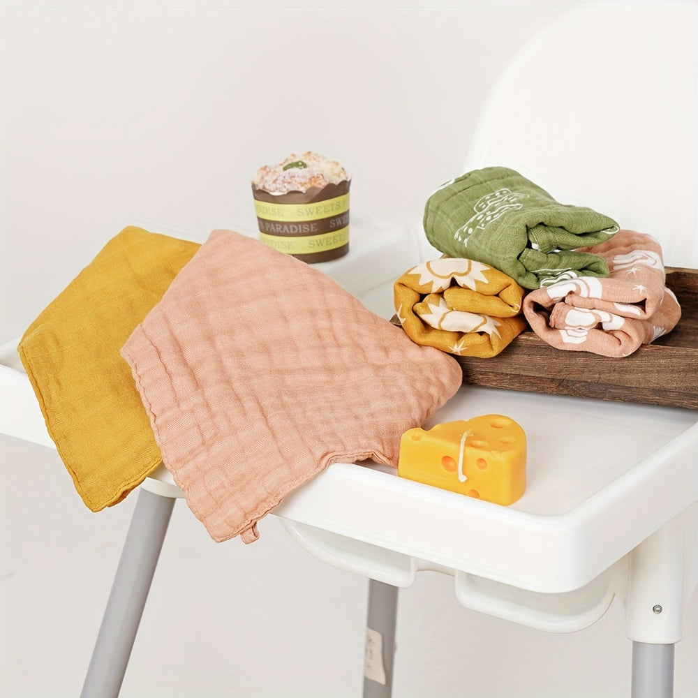 Набор из 5 квадратных полотенец из бамбукового муслина, 4 слоя мягких банных полотенец, с милыми принтами и однотонными цветами - идеально подходит для пеленок.