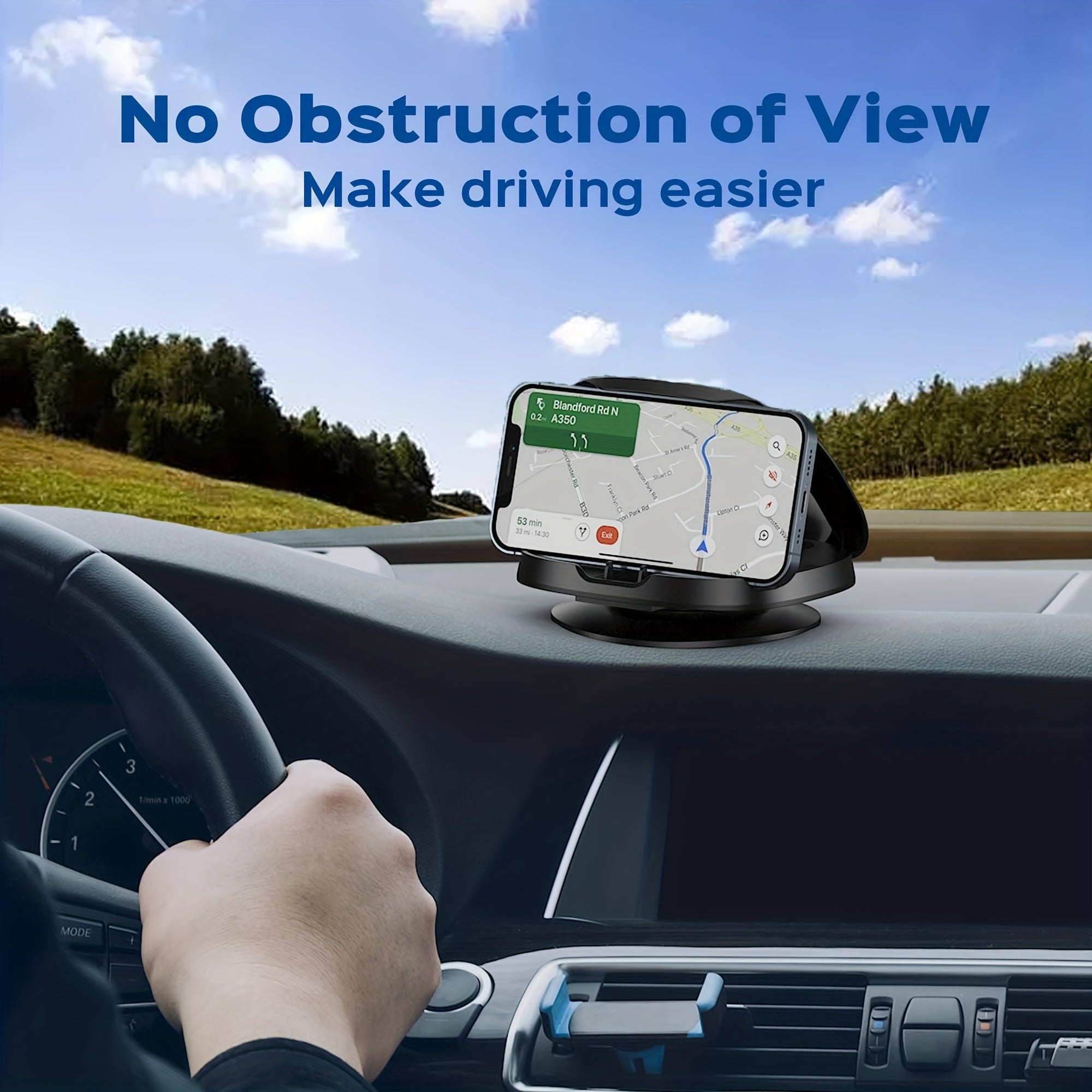 Universal Car Phone Mount Rotating 360°, Adjustable Holder for iPhone and Android